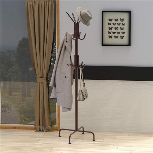 Standing Coat and Hat Hanger Organizer Rack Bronze Coat Rack with 12 Hooks - Picture 3 of 4